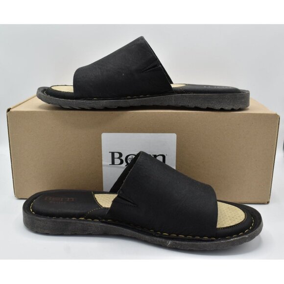Born Mens Size 10 Leeward Full Grain Black Leather Slip On Slides Sandals Shoes